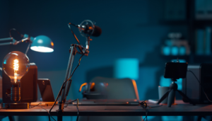 A radio set up with low lights